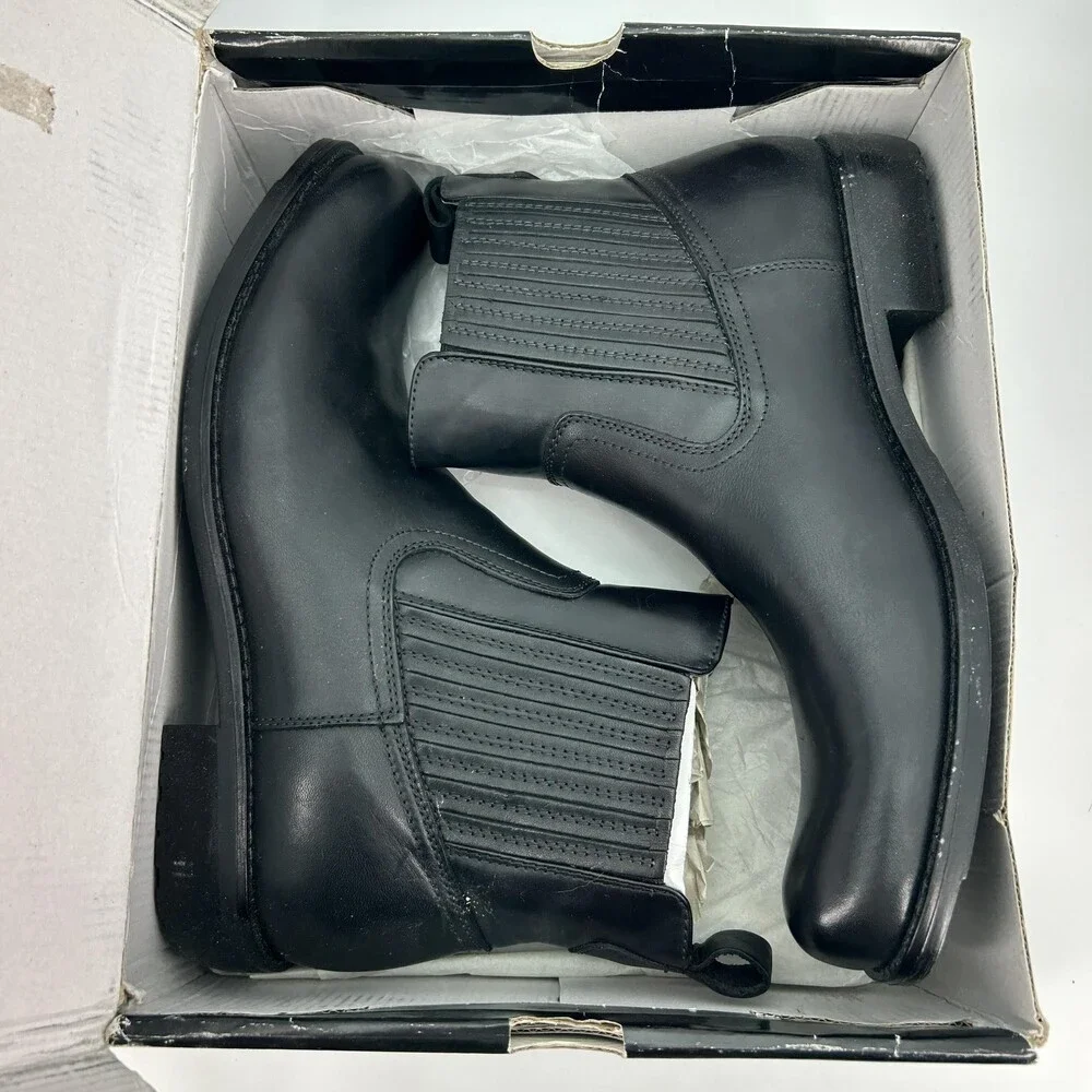 JF Ferrar Austin Chelsea Boots Mens Size 13 Black Leather Pull On Ankle Moto